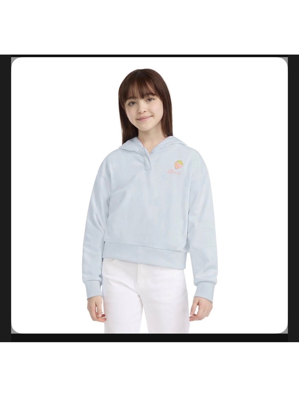 Levi's Girls' French Terry Strawberry Pullover Hoodie - Light Blue Sz 10 (M) NWT
